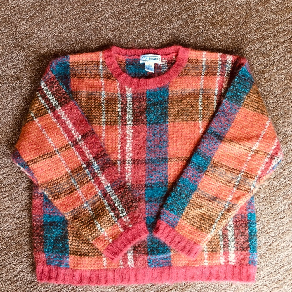 Vintage Autumn Mohair Plaid Sweater L
